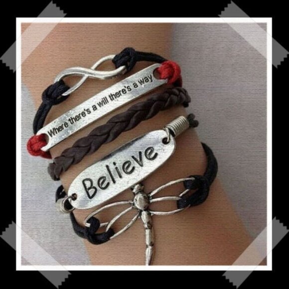Believe Dragonfly Infinity Leather Charm Bracelet - Picture 5 of 7